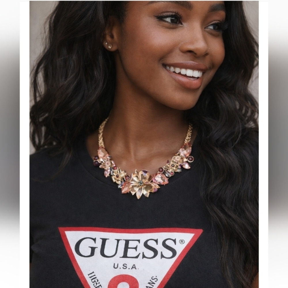 #108 GUESS Gold Necklace with Pink and Purple Accents